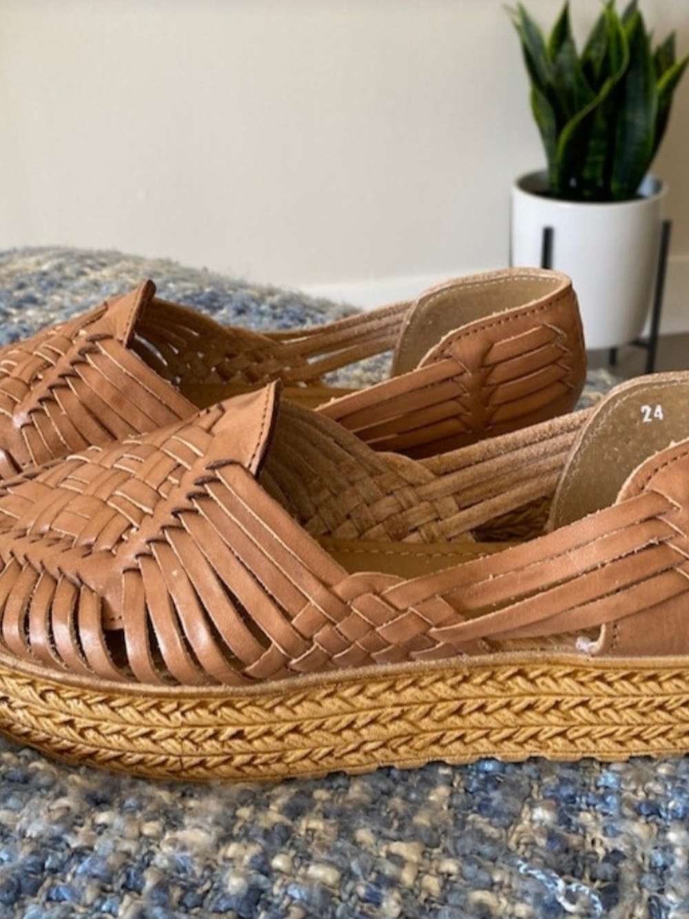 Authentic Mexican Handmade Woven Leather Espadrille Flats - Brown
